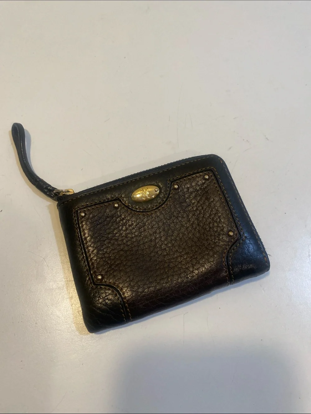 Textured Black Leather Zip Wristlet Wallet